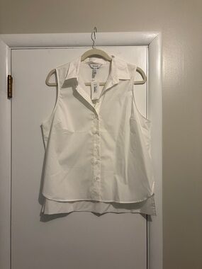 Spanx Sleeveless Button-Front White Collared Top